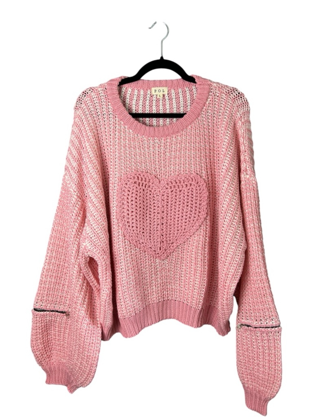 POL Pink Chunky Heart Crewneck Sweater Oversized Large - Picture 7 of 7